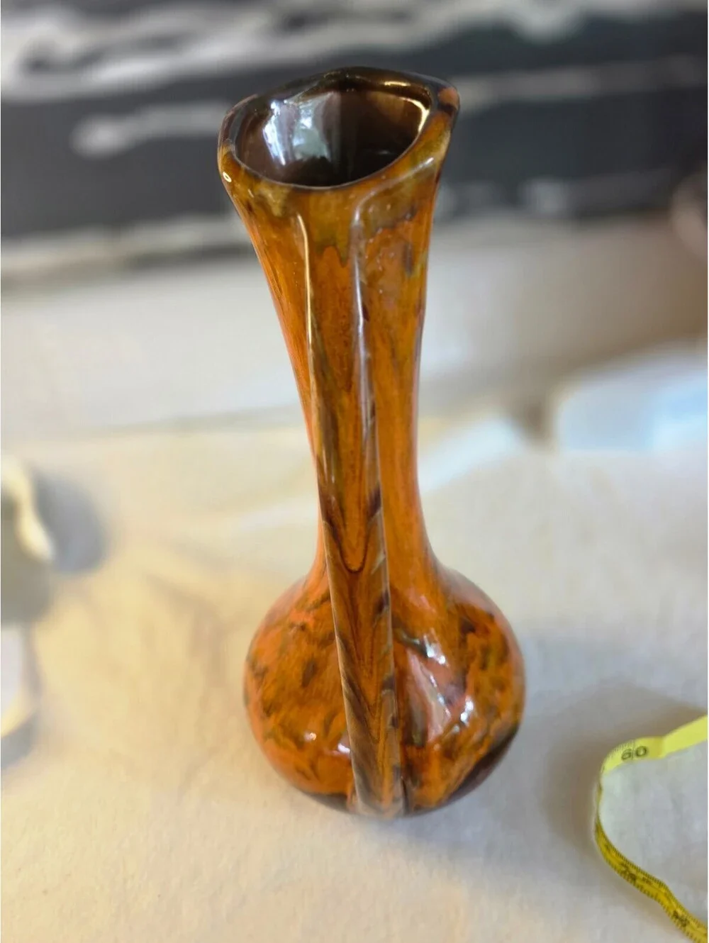 Brown Drip Glaze Ceramic Ewer Vase Tall Handled Pitcher 13 Inch